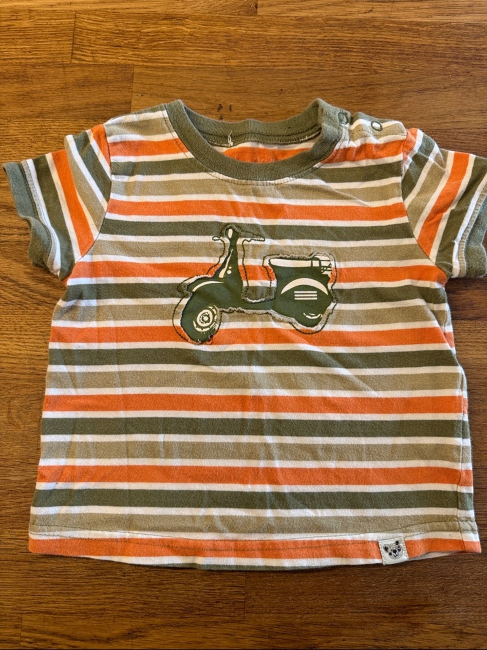Vintage Bum Equipment Orange & Gray Striped Tee with Scooter Graphic